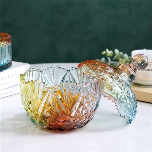 1Pc Colorful Glass Storage Jar, Candy Jar with Lid, Cookie Jar, Jewelry Box - Picture 5 of 8